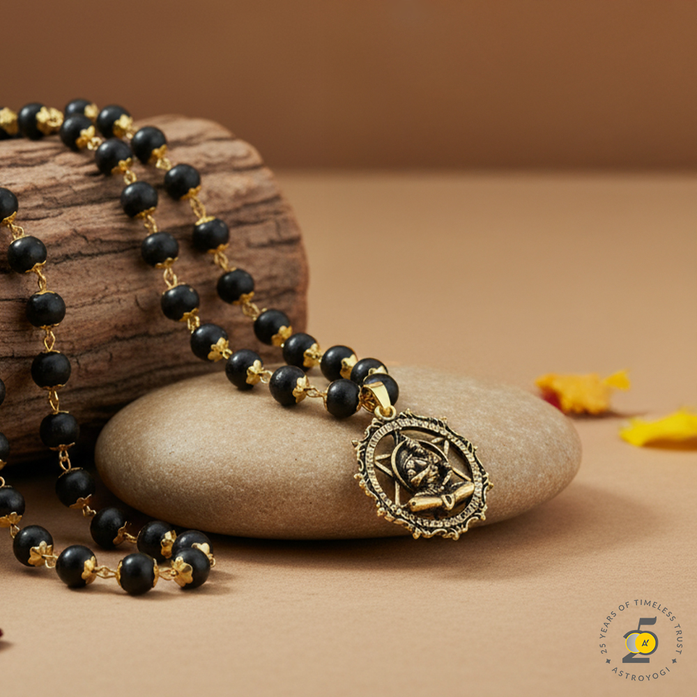 Gold-Plated Karungali Mala with Hanuman Kavach Pendant
